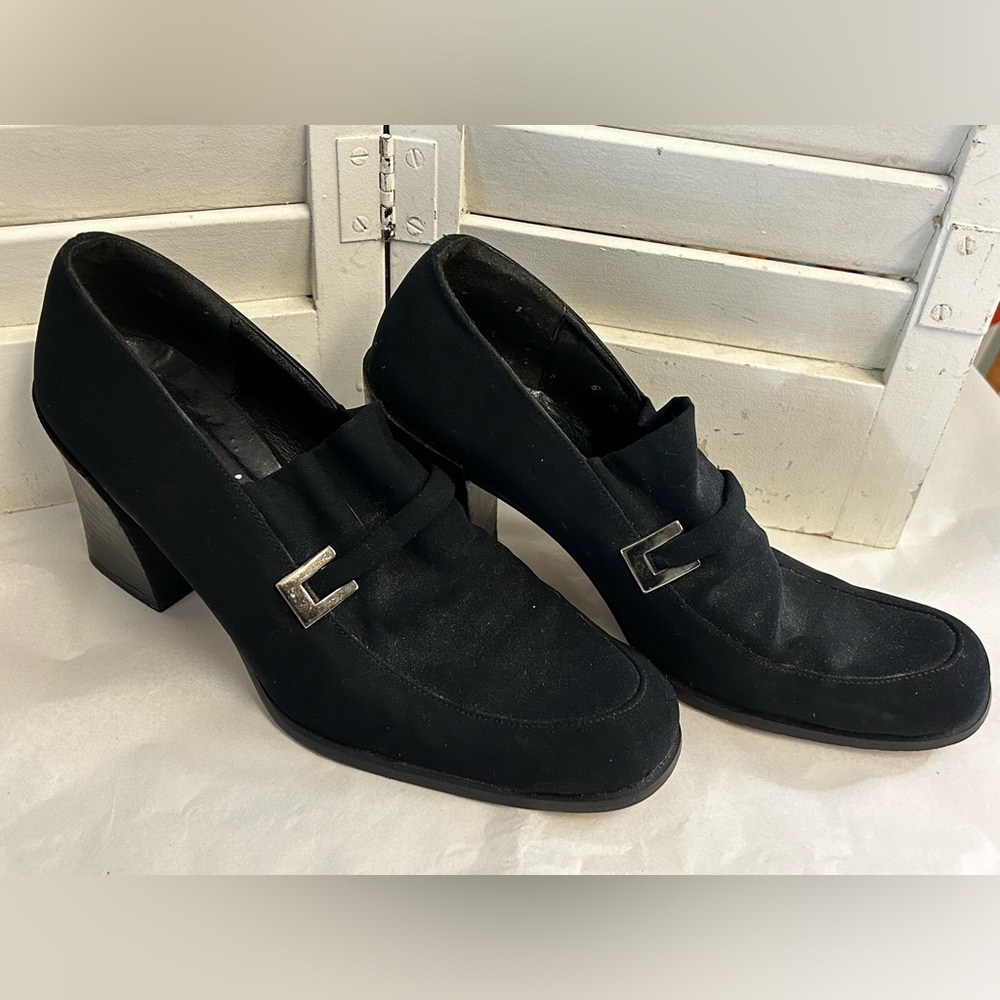 David Aaron vintage chunky heels black microfiber shoes Size 6M